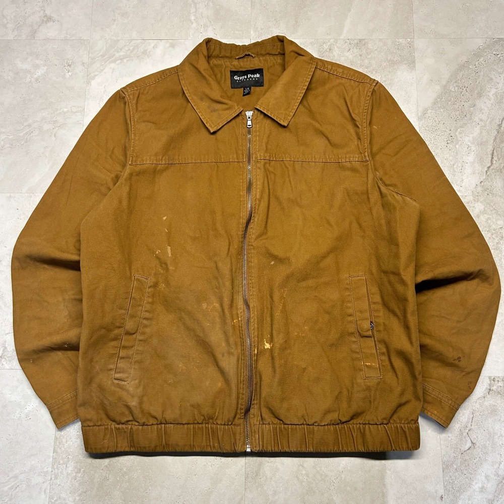 Grays Peak Outdoors Canvas Work Jacket Brown Mens Large Distressed Utility Coat